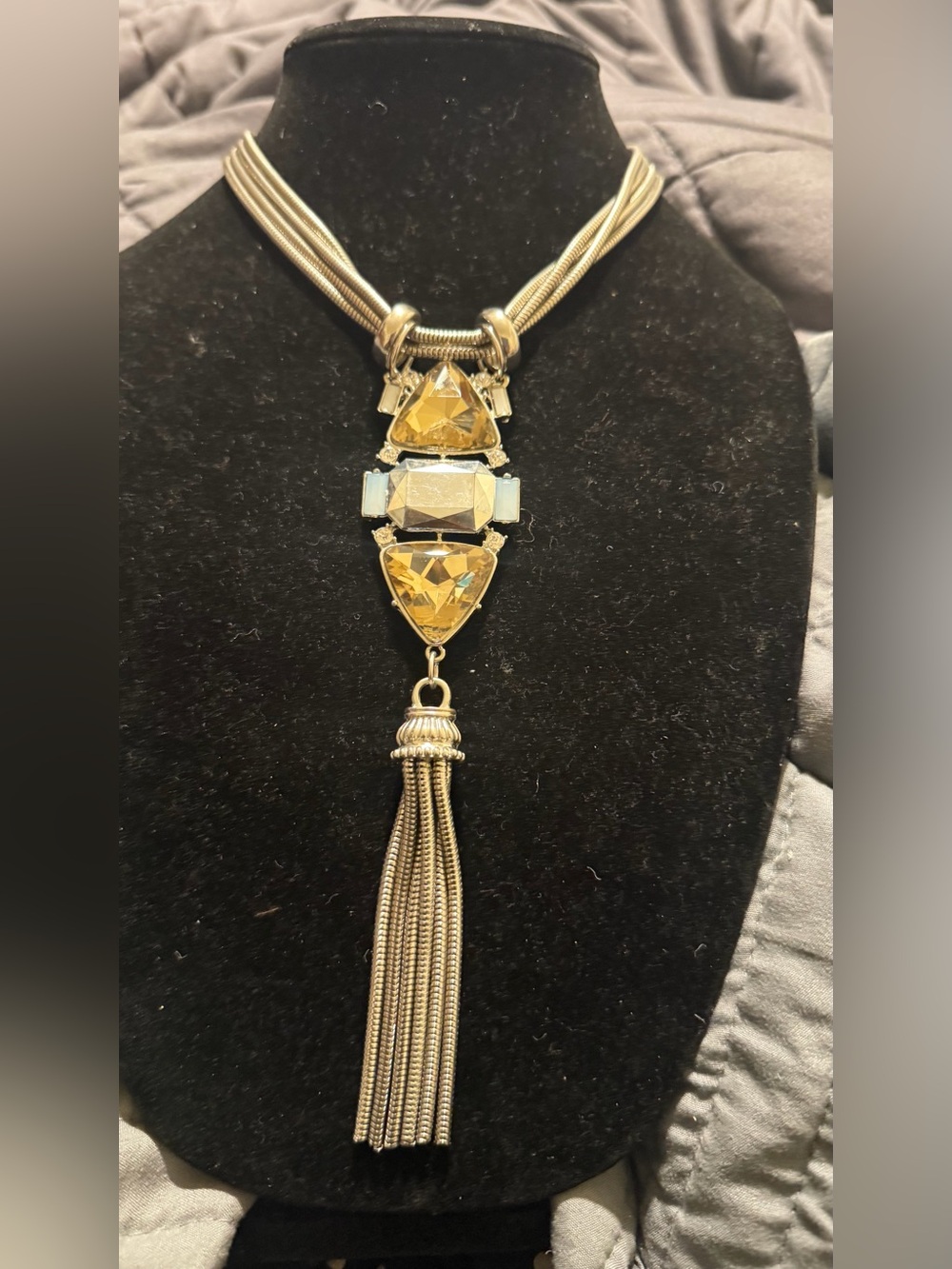 BeBe Gold-Tone Tassel Necklace with Yellow Gem Accents